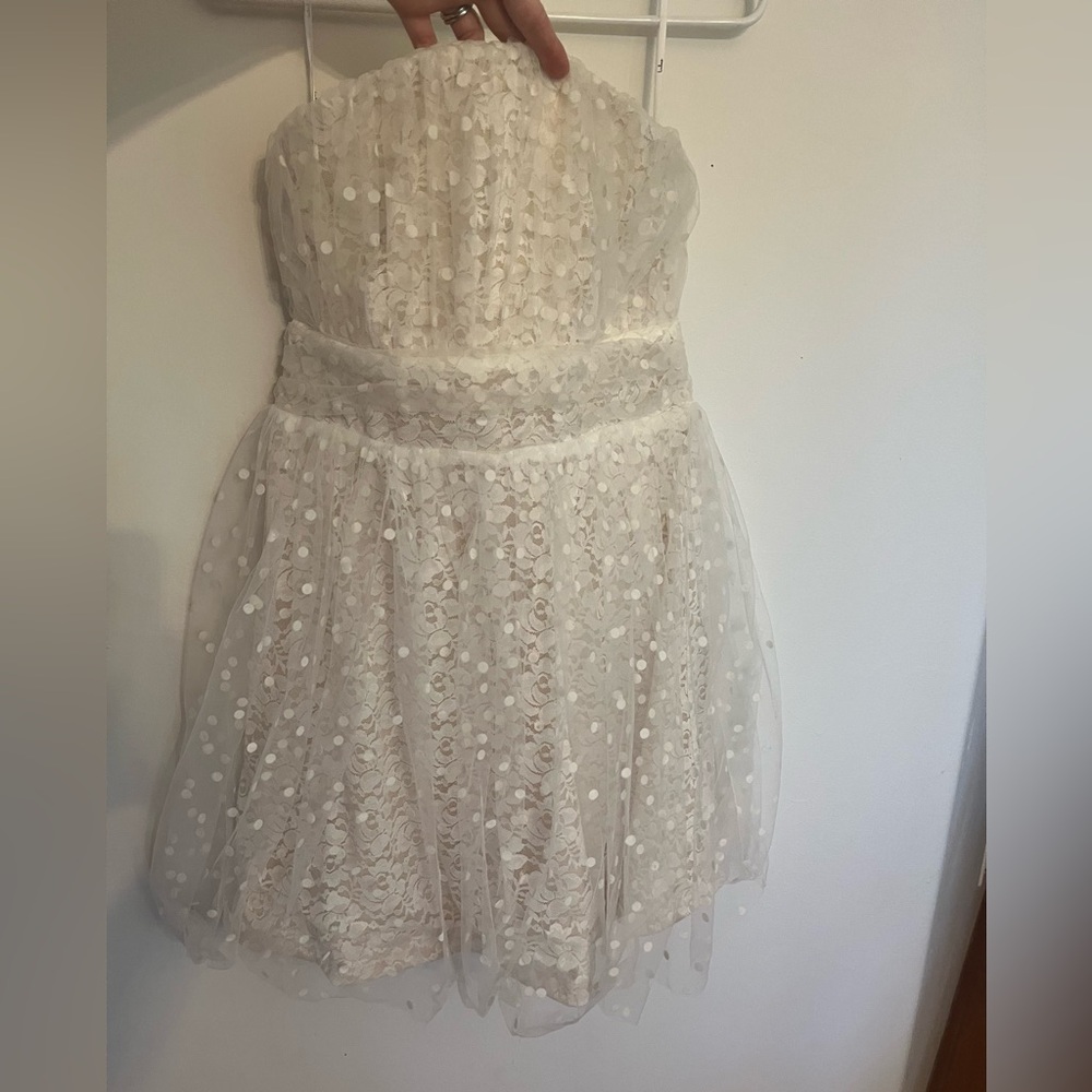 Lulus white polka dot bubble mini dress